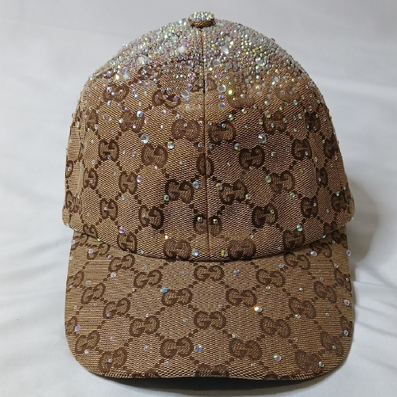 Gucci Accessories - Gucci Brown Monogram Crystal Cap